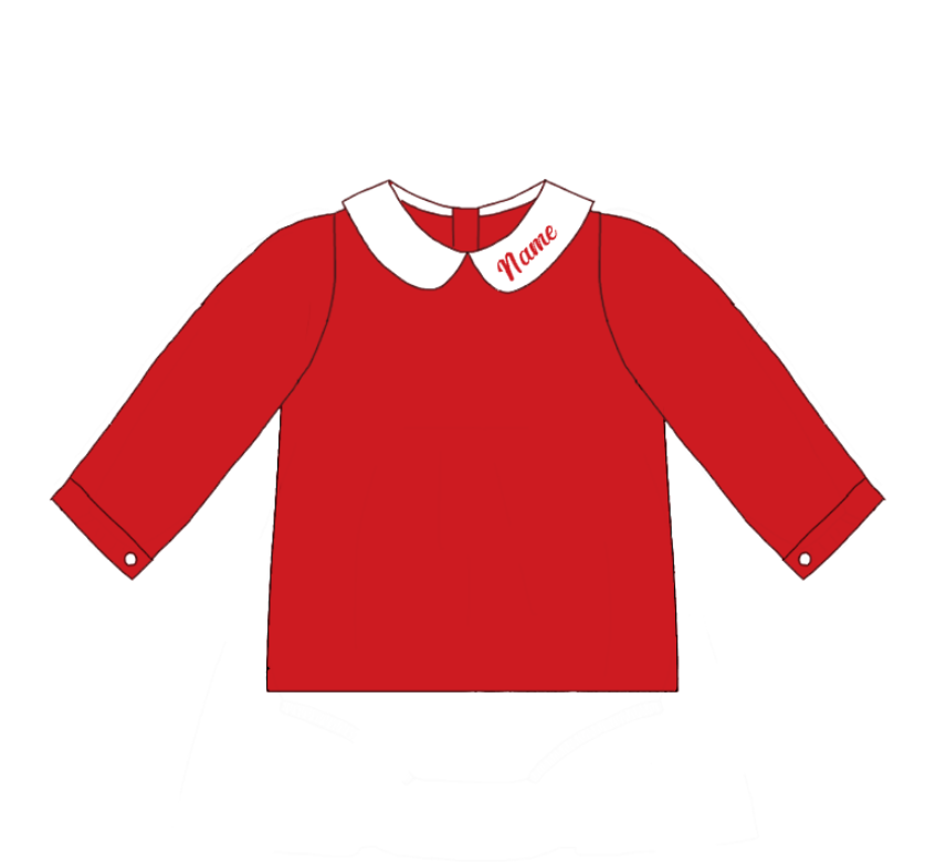 Red Corduroy Personalized Christmas Sibling Clothes – Custom Name Embroidery