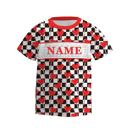 Boys Valentine's Day Heart Custom Name Smock Embroidery Top & Romper