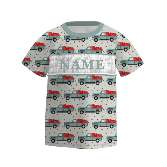 Boys Trucker "I Dig You" Custom Name Smock Embroidery Top & Romper