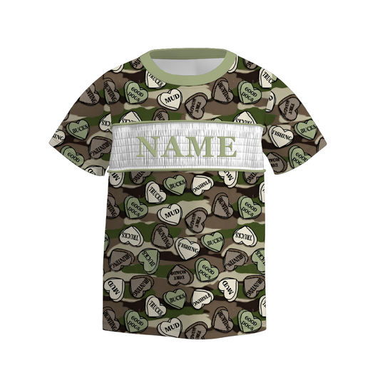 Boys Spring Summer Camo Custom Name Smock Embroidery Top & Romper