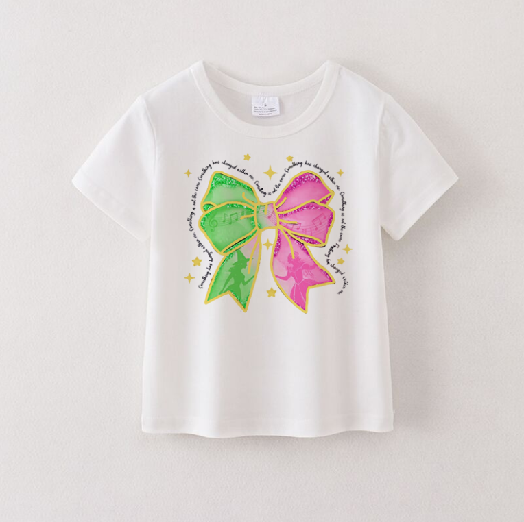 Girls Summer Bow Print White Cotton T-shirt