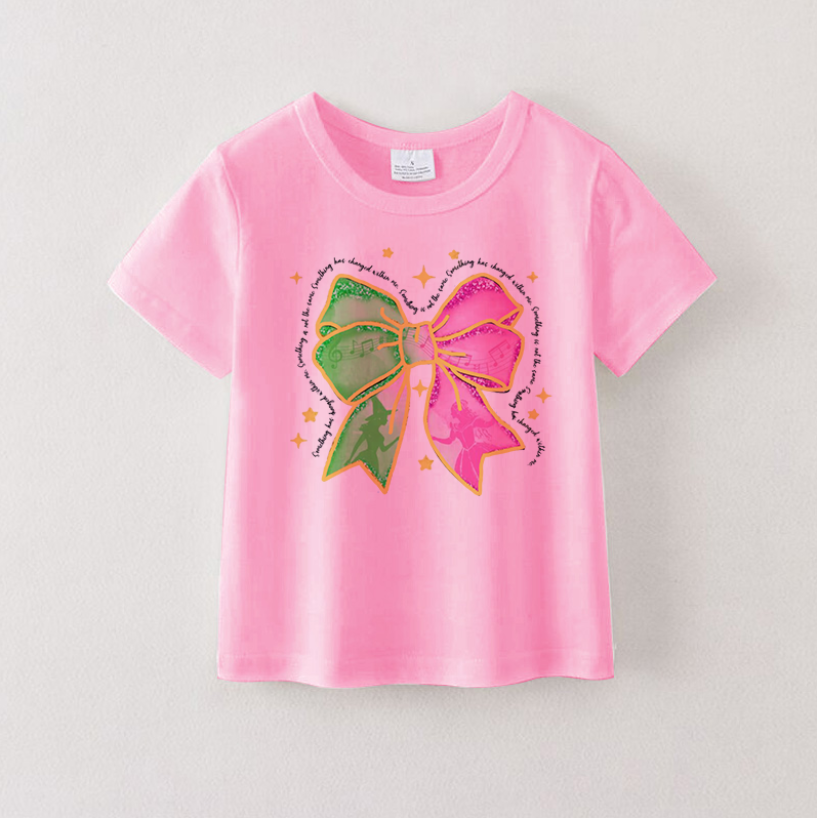 Girls Summer Bow Print Pink Cotton T-shirt