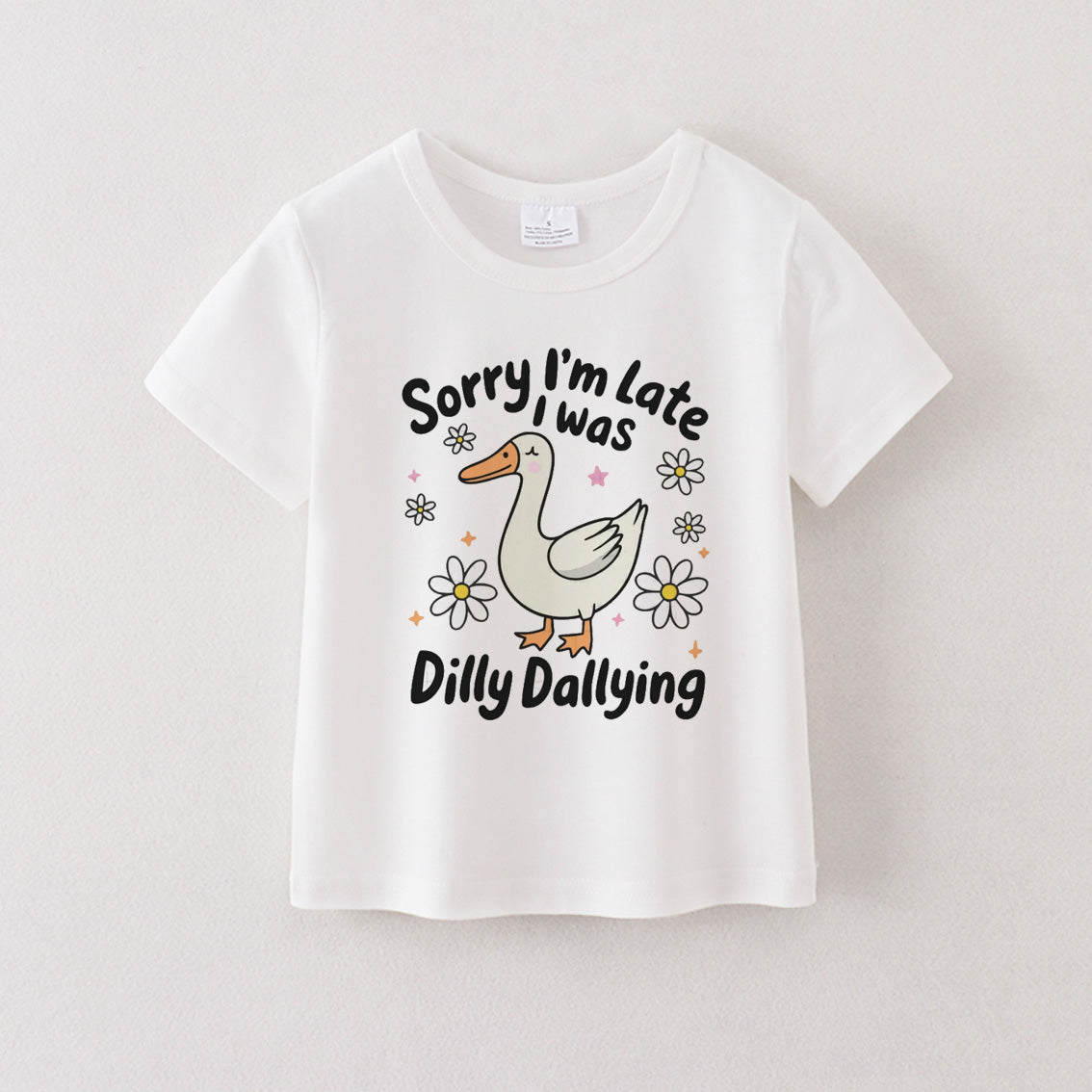 Multi-Colors Girls Summer Goose Print White Cotton T-shirt