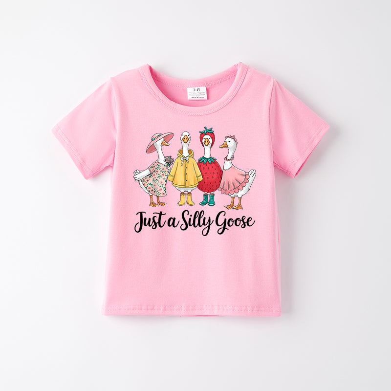 Toddler Girls "Just a Silly Goose" Print Pink Cotton T-shirt