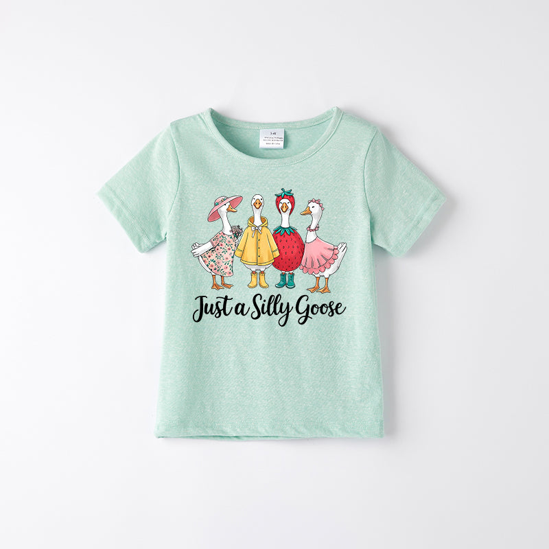Toddler Girls "Just a Silly Goose" Mint Cotton T-shirt
