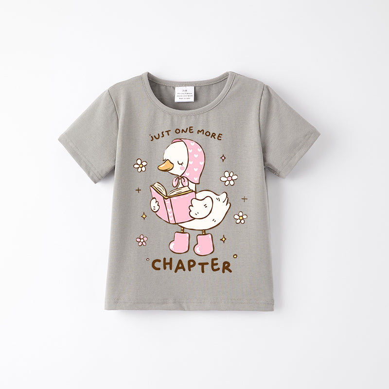 Toddler Girls Silly Goose Print Gray Short Sleeves Cotton T-shirt