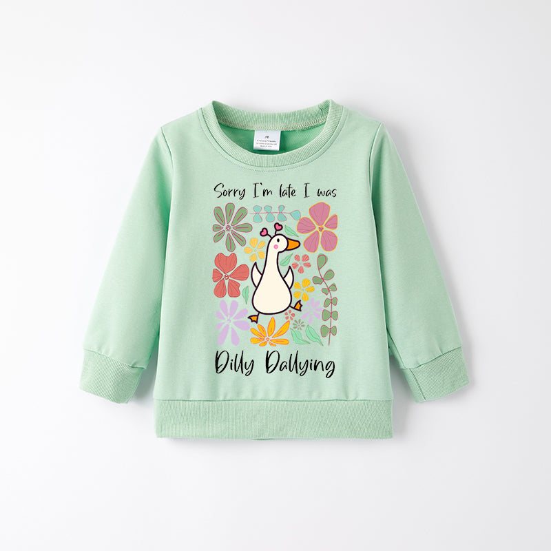Girls Summer Silly Goose Print Mint Cotton Sweatshirt