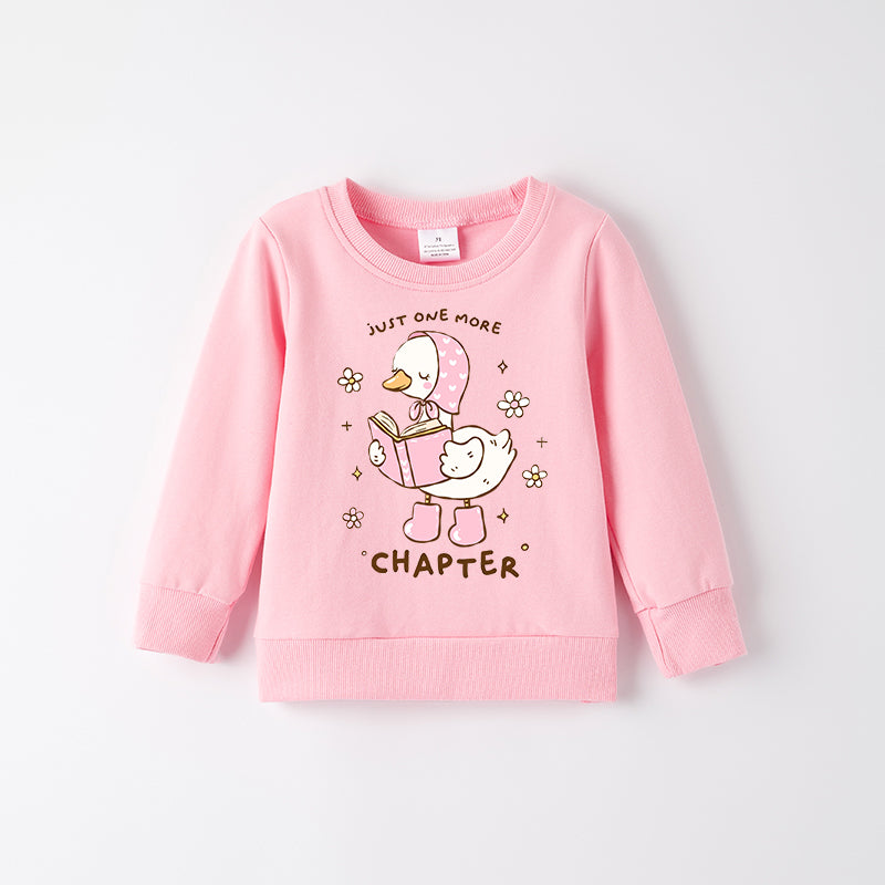 Girls Summer Silly Goose Print Pink Long Sleeves Cotton Sweatshirt