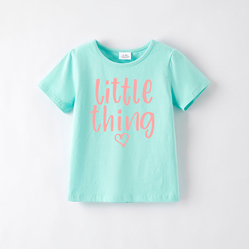 Mother's Day Girls Mommy And Me Blue Print Cotton T-Shirt