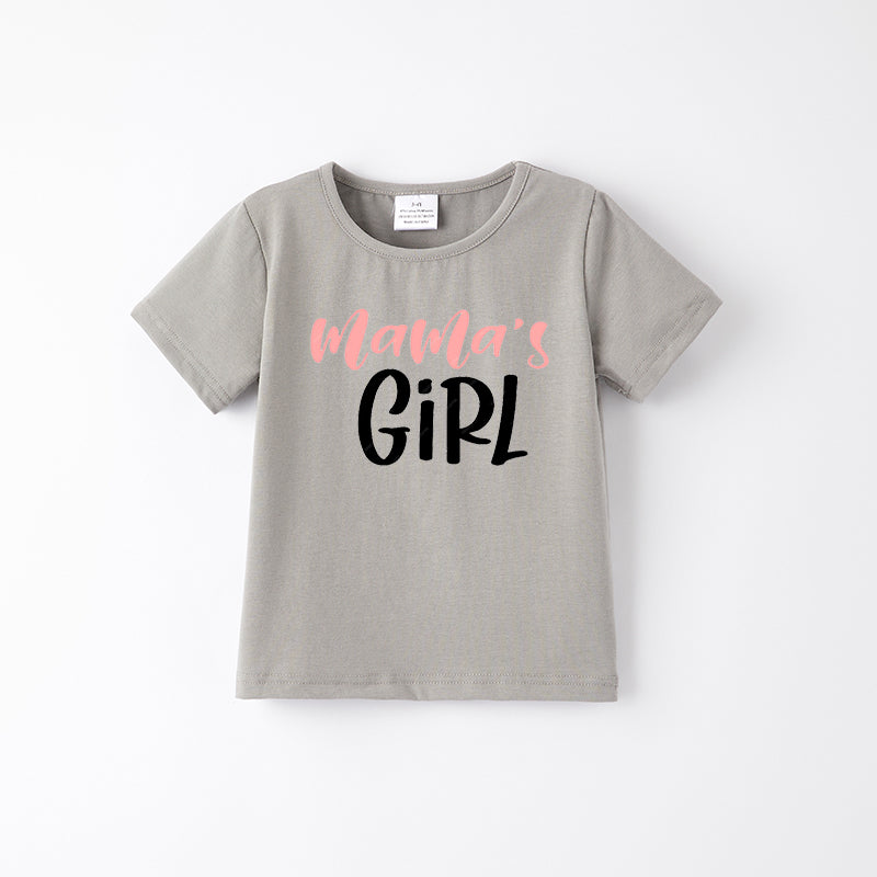 Mother's Day Girls Mommy And Me Grey Print Cotton T-Shirt