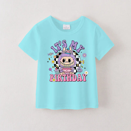 Girls Summer LABUBU Cartoon Print Cotton T-Shirt