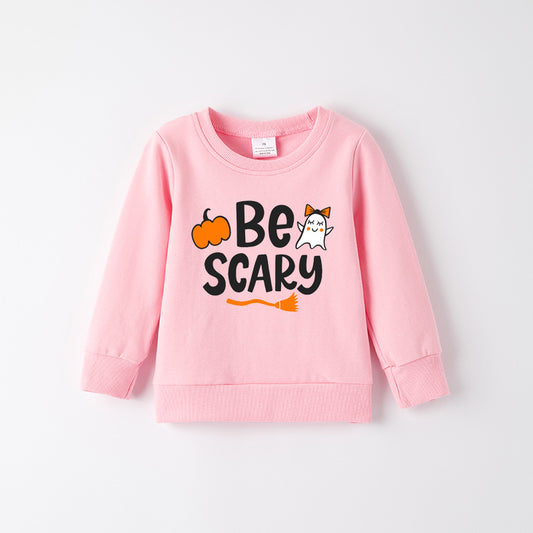 Girls Halloween "Be Scary" Cotton Sweatshirt – Cute Pumpkin & Ghost Print