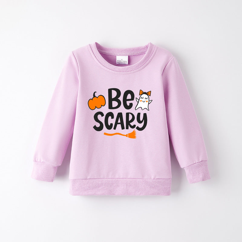 Girls Halloween "Be Scary" Cotton Sweatshirt – Cute Pumpkin & Ghost Print
