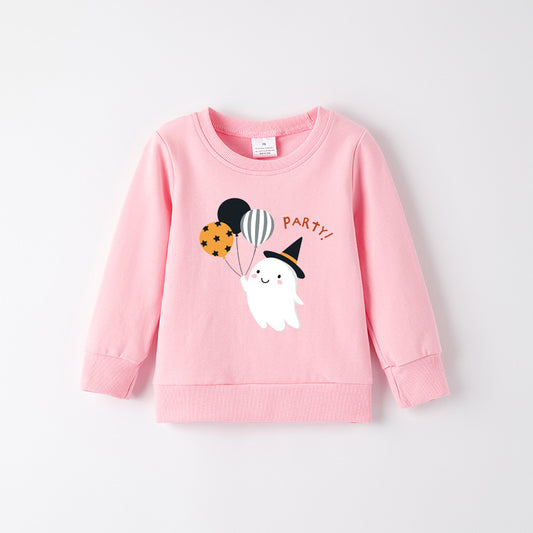 Girls Halloween Cotton Sweatshirt – Cute Ghost & Balloon Print