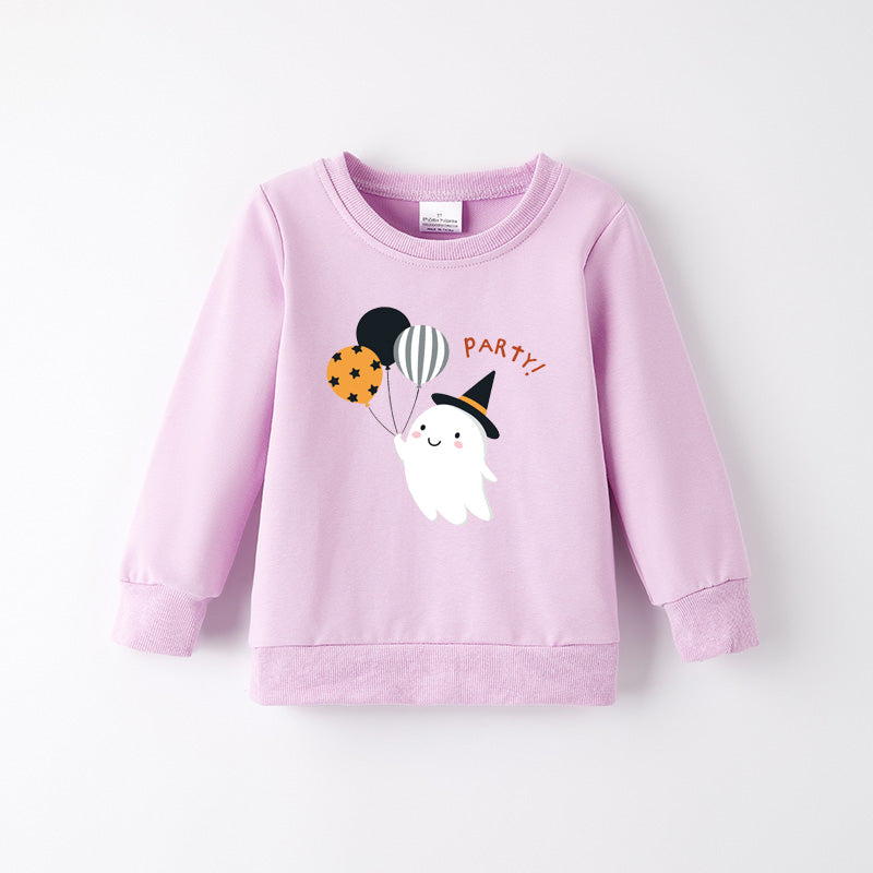 Girls Halloween Cotton Sweatshirt – Cute Ghost & Balloon Print