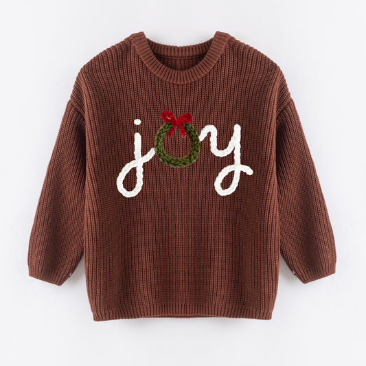 Cozy Oversize Christmas Embroidered Brown Sweaters – Festive & Fun for Winter