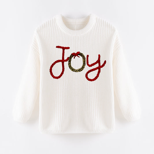 New Oversize Christmas Embroidered White Sweaters for Kids – Cozy & Festive