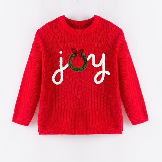 New Oversize Christmas Embroidered Red Sweaters for Kids – Cozy & Festive