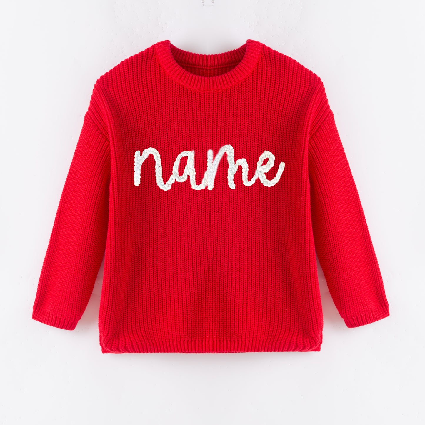 Cozy Oversize Custom Name Embroidered Red Sweaters – Festive & Fun for Winter