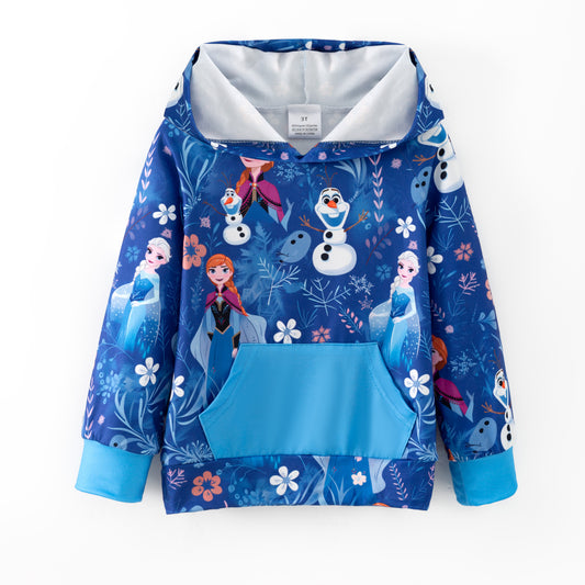 Kids Fall Winter Frozen Cartoon Printed Dress & Hoodie