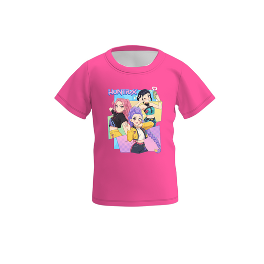 Girls Kpop Demon Hunter Print Soft Cute Short Sleeves Top