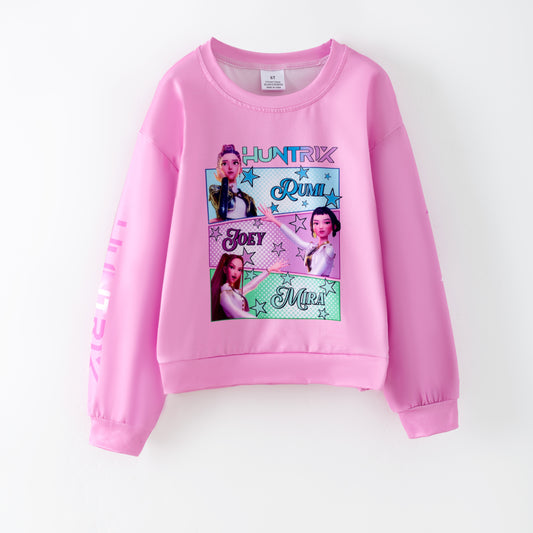 Girls Spring K-pop Demon Hunter Print Sweatshirt Collection