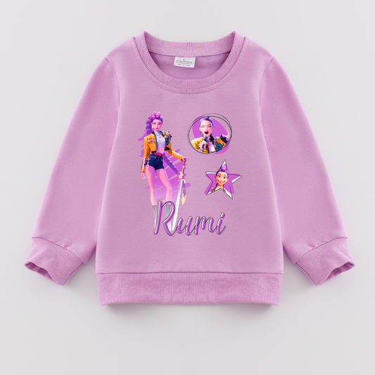 2026 Spring K-pop Demon Hunter Print Purple Cotton Sweatshirts
