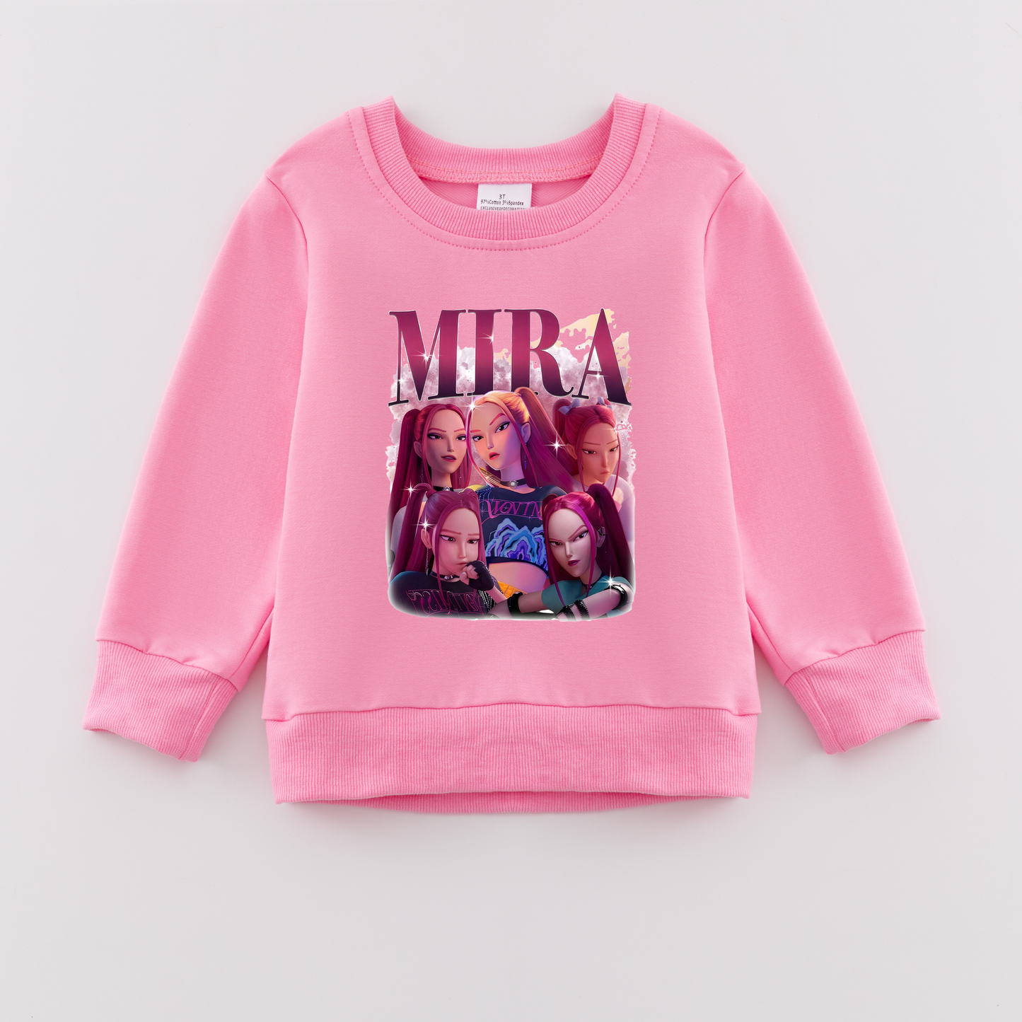2026 Spring K-pop Demon Hunter Print Pink Cotton Sweatshirts