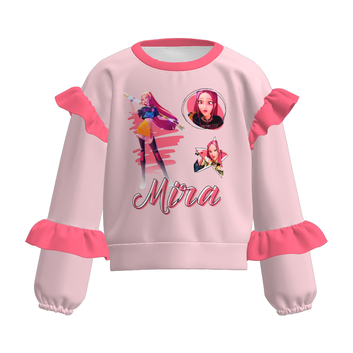 2026 Spring Kpop Demon Hunter Print Ruffled Sweatshirts