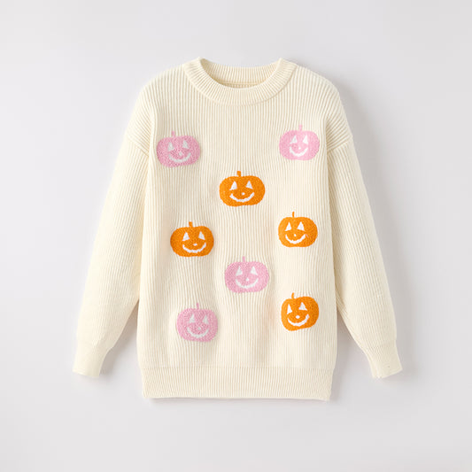 Mommy And Me Girls Halloween Ghost Applique Pink Sweater