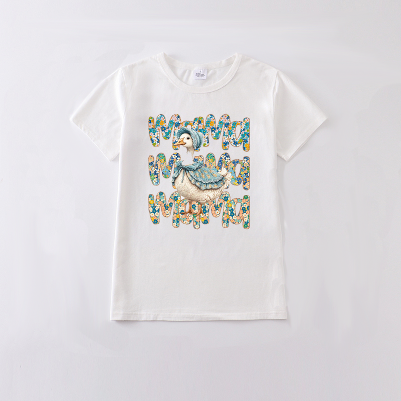 Adult MAMA Summer Goose Print White Cotton T-SHIRT