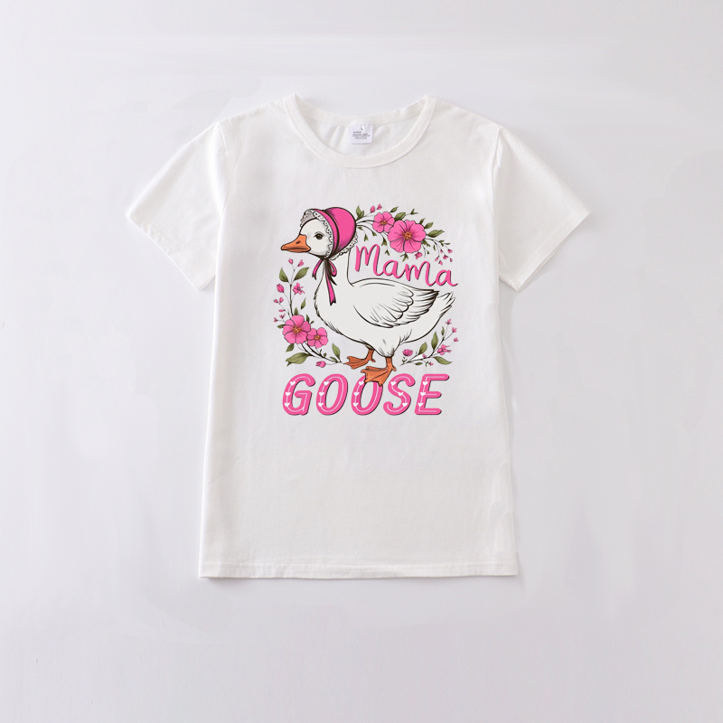 Adult MAMA Summer Goose Print White Cotton T-SHIRT