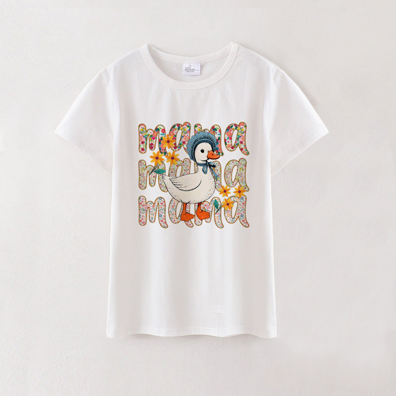 Adult MAMA Summer Goose Print White Cotton T-SHIRT