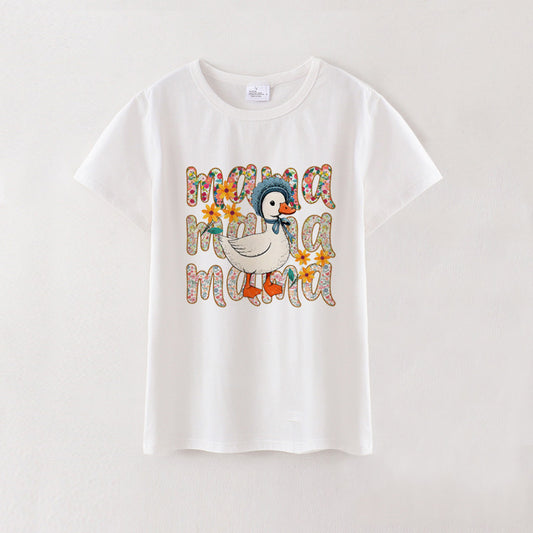 Adult MAMA Summer Goose Print White Cotton T-SHIRT