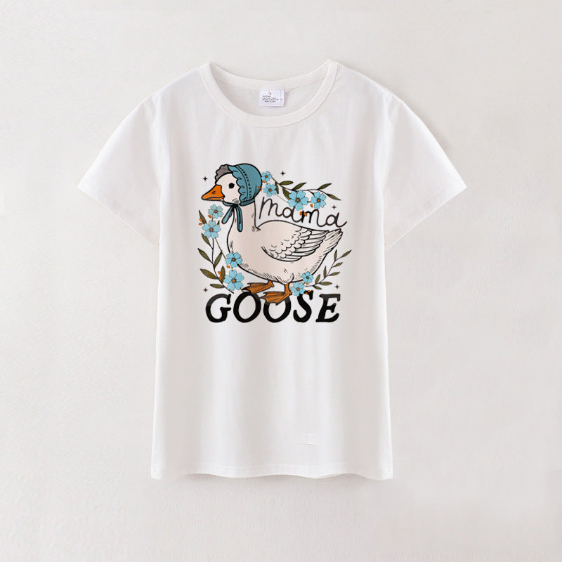 Adult MAMA Summer Goose Print White Cotton T-SHIRT