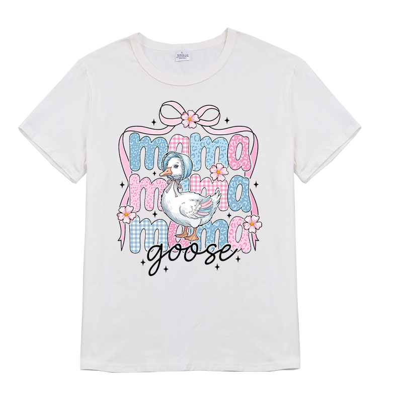 Adult MAMA Summer Goose Print White Cotton T-SHIRT