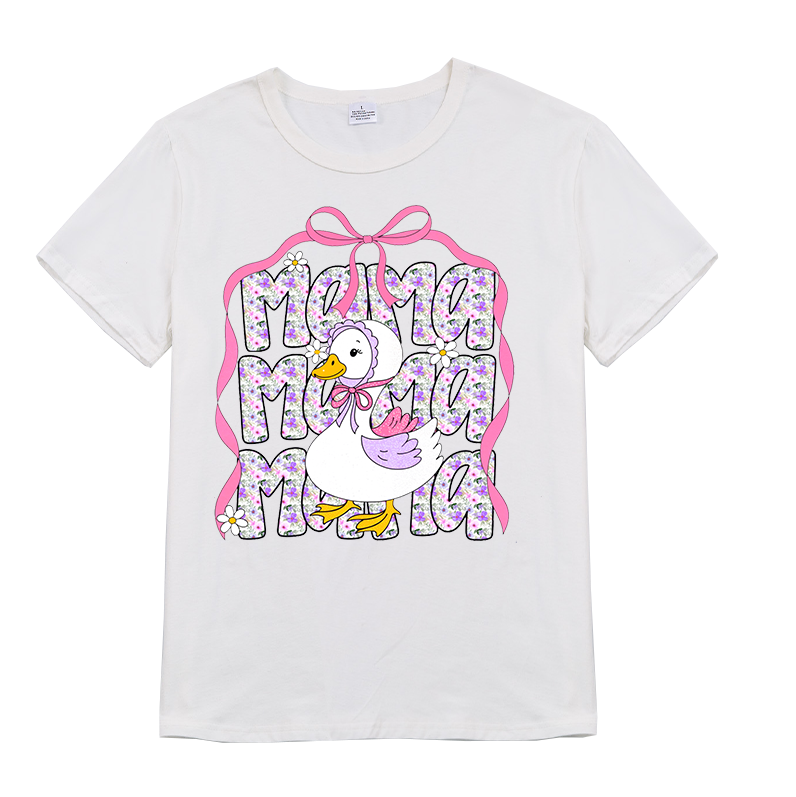 Adult Women "MAMA" Summer Goose White Cotton T-SHIRT