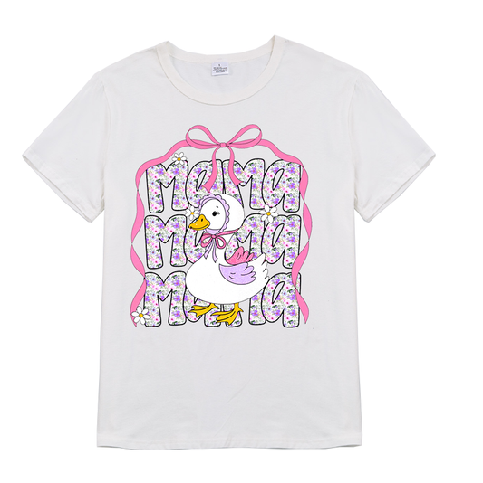 Adult Women "MAMA" Summer Goose  White Cotton T-SHIRT
