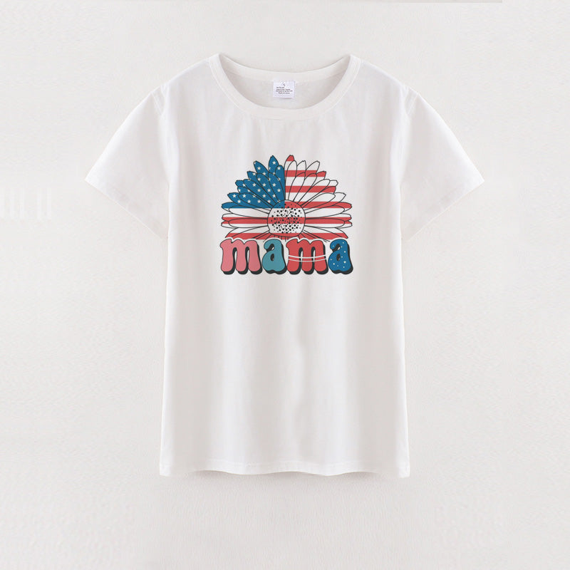 Mother's Day MAMA MINI July 4th Print Cotton T-Shirt