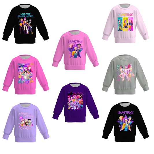 Girls Fall Kpop Demon Hunters Cartoon Print Milk Silk Sweatshirts