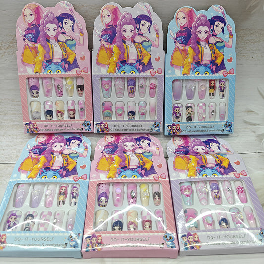 K-POP Demon Huntr Press-On Nails – Cute Handmade Nail Stickers for Girls