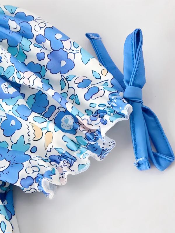 Girls Spring Blue Floral Smock Embroidery Custom Name Dress