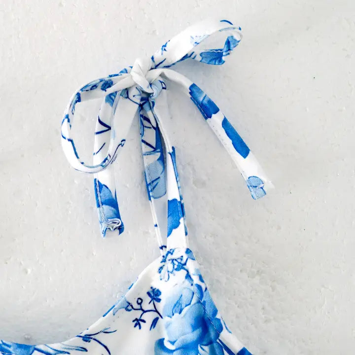 Women Summer Blue Floral Print Milk Silk Soft Dress