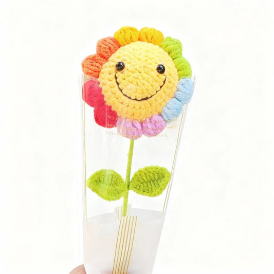 Handmade Crochet Sunflower &Smiley Face Colorful Yarn Knitted Flower Gift (Single Stem)