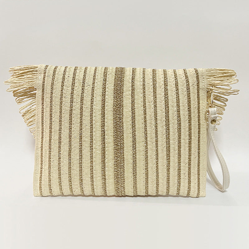 Woven Straw Clutch Bag with Fringe Envelope Handbag
