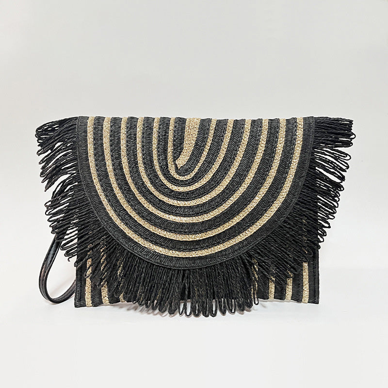 Woven Straw Clutch Bag with Fringe Envelope Handbag