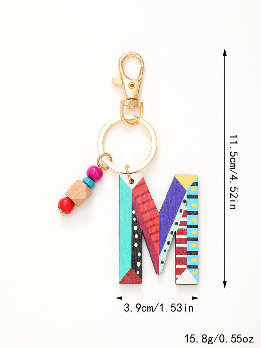 Colorful Wooden Bead Initial Keychain – 26 Letters, Back-to-School