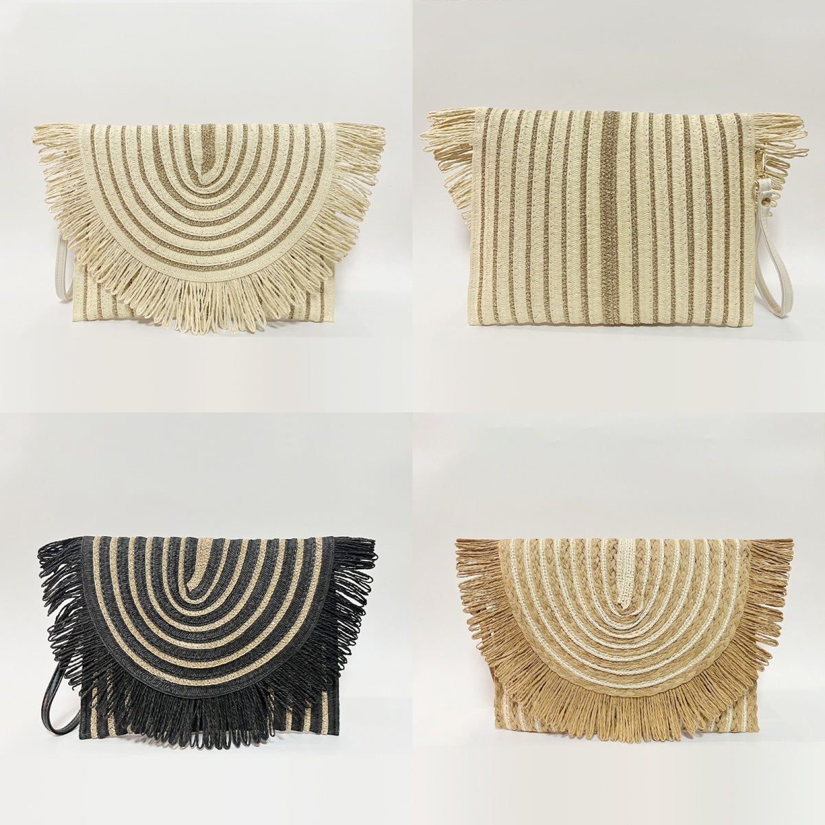 Woven Straw Clutch Bag with Fringe Envelope Handbag