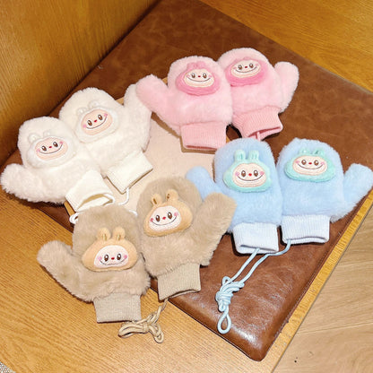 Kids Winter Gloves with Lanyard Thick Fleece-Lined Mittens Plush Warm & Cozy for Boys and Girls