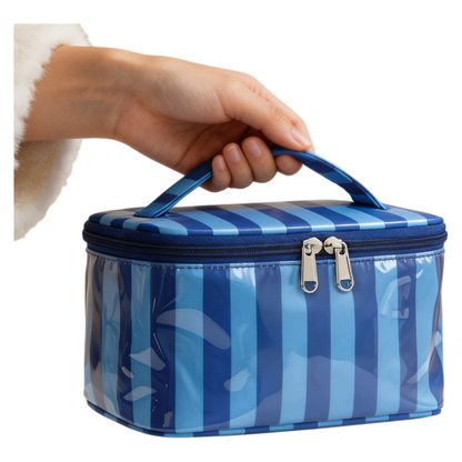 PVC Striped Waterproof Clear Cosmetic Bag Makeup Travel Toiletry Organizer Carry Pouch